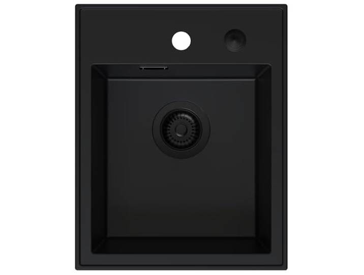Spülbecken Alles Schwarz 40x50 cm - Kleines Spülbecken für Unterschränke ab 40 cm Breite - Granitspüle mit Siphon PUSH Schwarz und Imprägnierung - Spüle ohne Abtropffläche - SINK QUALITY