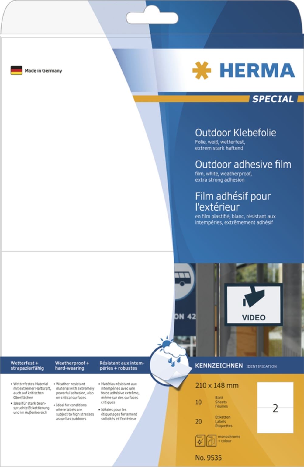 Herma 9535 Outdoor Klebefolie 2.10x1.48 cm (10 Blatt (20 Etiketten))