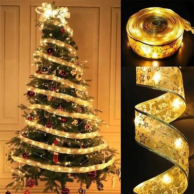 Uplifted Goods Festive Ribbon Fairy Light String For Christmas Holiday Decoration warm Light 1m 10leds