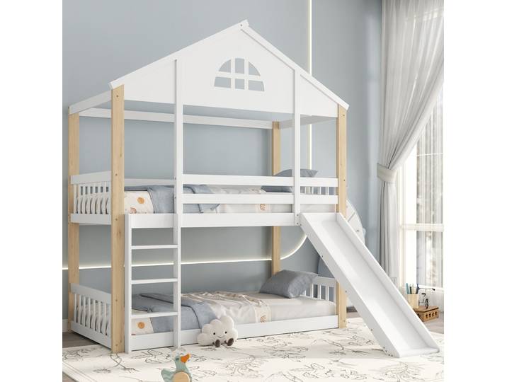 Lit Superposé 90x200 Avec Toboggan Bois Blanc Havrya
