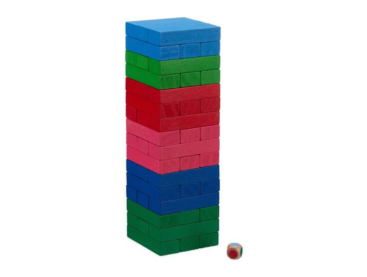 Wackelturm Holz Blau-Grün-Rot