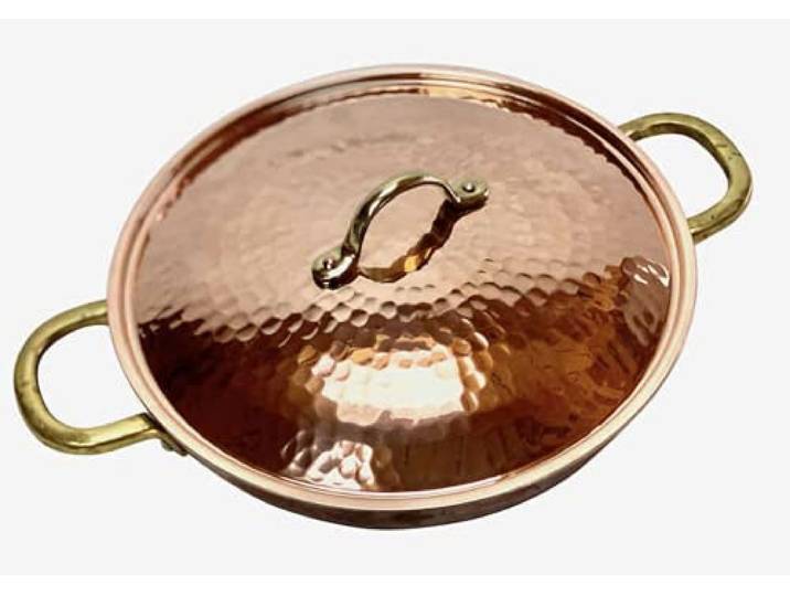 Copper Garden Kupferpfanne 24 cm mit Griffen + Deckel I Mit Zinn beschichtete Pfanne aus Kupfer zur idealen Wärmeleitung/-verteilung I Bratpfanne spülmaschinenfest & robust I 100% lebensmittelecht