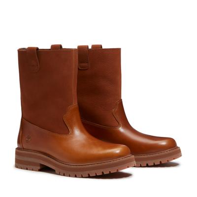 Stiefel TIMBERLAND "BRITTON DRIVE - MID PULL ON BOOT", Damen, Gr. 39, Synthetik, braun (medium braun full grain), Leder, Schuhe Stiefel