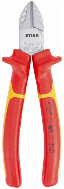 Pince coupante STIER, 160 mm, testée VDE, DIN ISO 5749, poignée bimatière, pnce coupe-câble, pince d'électricien coupante (903034)