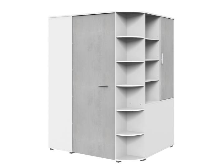 Begehbarer Eck-Kleiderschrank Joker 124 x 199 x 148cm Weiß/Beton Dekor