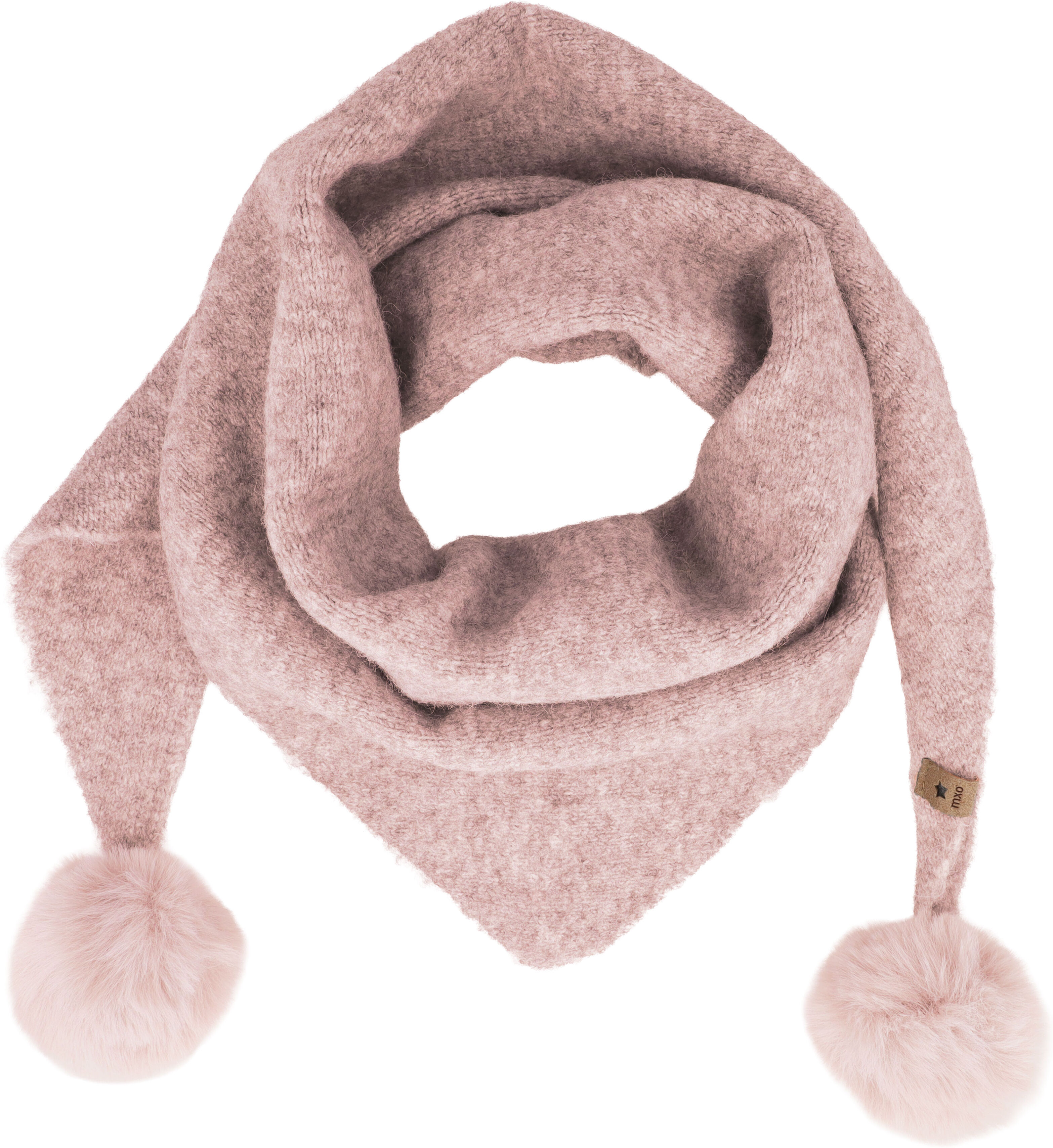 Dreieckstuch MAXIMO, Mädchen, rosa (woodrose), Strick, Materialmix, meliert, Modetücher Dreieckstuch, Materialmix, gestrickt, mit Fake-Fur-Bommeln, bequem