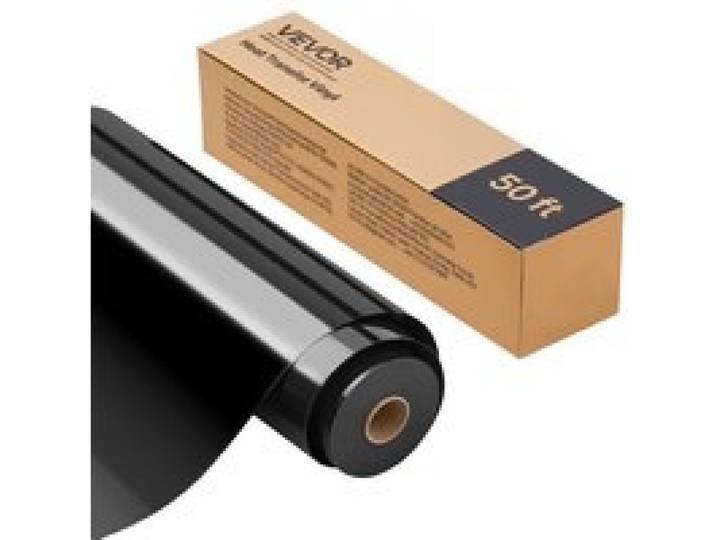 VEVOR Vinylfolie Wärmeübertragung Transferfolie (304,8 x 15240 mm), glänzend schwarze HTV-Bügelvinylrolle, kompatibel mit Schneidemaschinen, für verschiedene Materialien T-Shirts Kissen Hüte
