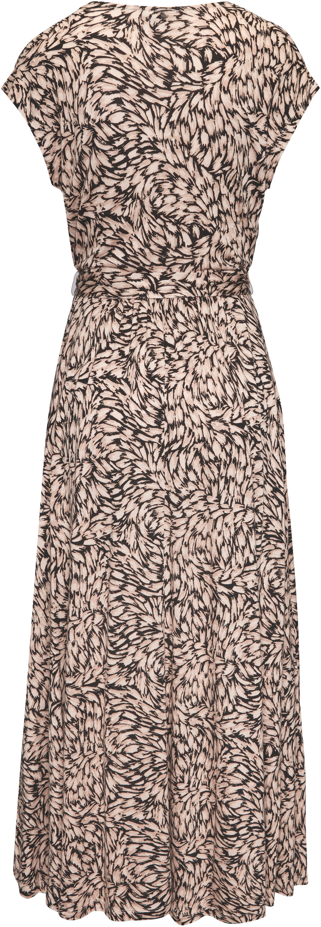 Maxikleid BUFFALO "in Wickeloptik mit Alloverdruck", Damen, Gr. 40, N-Gr, schwarz (schwarz, taupe bedruckt), Jersey, Obermaterial: 100% Viskose, bedruckt, figurumspielend lang, V-Ausschnitt, Kleider Maxikleid, Jerseykleid, Sommerkleid mit Taschen, Strandk