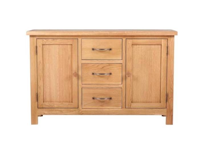 Sideboard mit 3 Schubladen 110x33,5x70 cm Massivholz Eiche Anrichte für Wohnzimmer Esszimmer Flur, 2 Schrankfächer, Stauraum für Geschirr Bürobedarf, rustikale Holzoptik