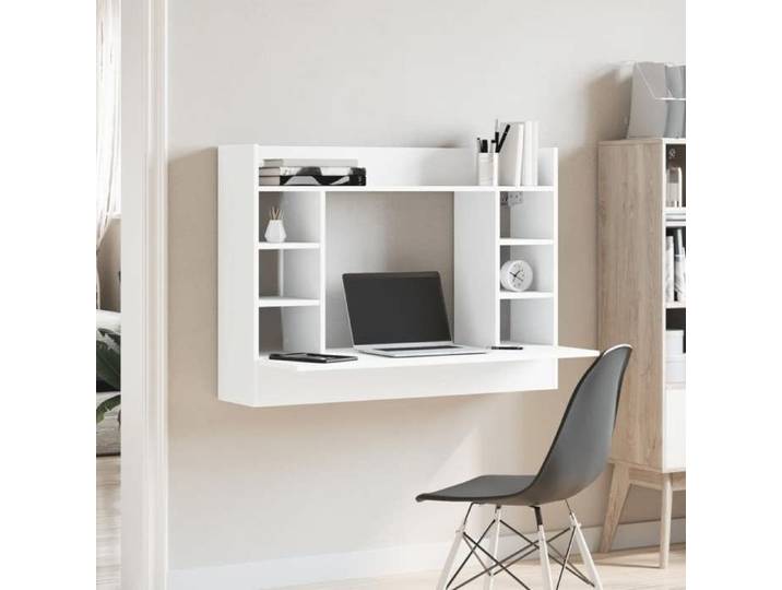 Elegant Bureau mural blanc 105x48x75 cm bois d'ingénierie - Bureau PC - pour 1 personne 22 kg &FR11187