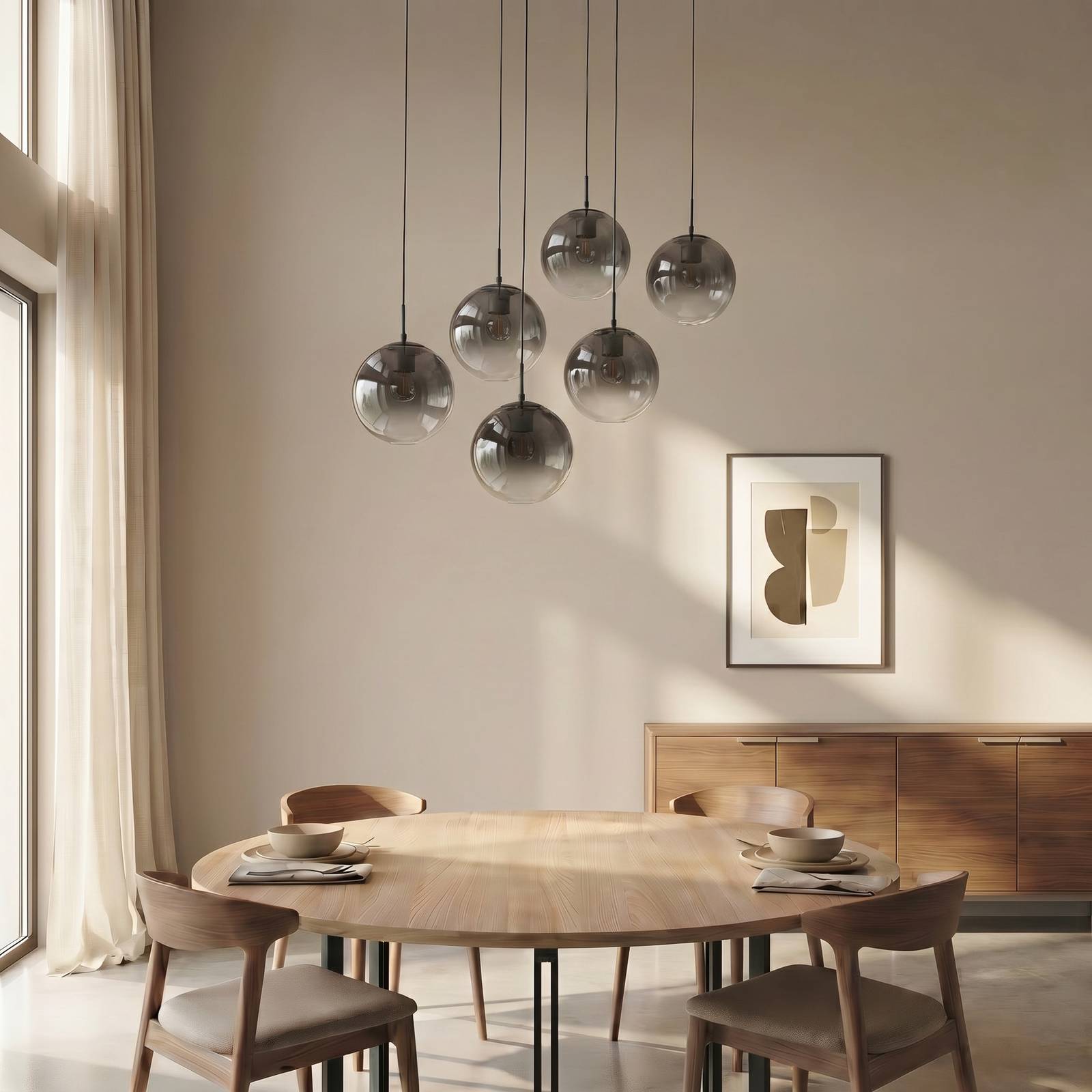 Glas Hängelampe Veloura Lucande, dimmbar, klar / transparent, für Wohn- / Esszimmer, Glas, Design, Pendelleuchte