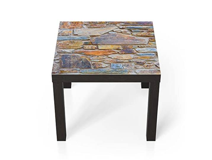 DEQORI Glastisch schwarz klein 55x55 cm Motiv Interessante Ziegelwand ausgefallener Beistelltisch aus Glas Hochglanz Couchtisch fürs Wohnzimmer moderner Couch Tisch mit Design