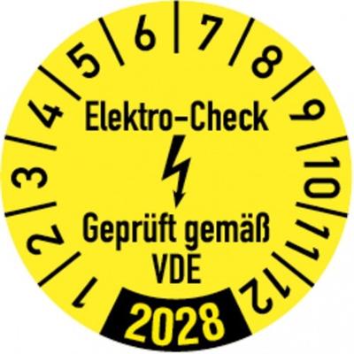 Dreifke® Jahresprüfplakette, Elektro-Check Geprüft gem. VDE, gel - 30 mm Folie selbstklebend, 10 St