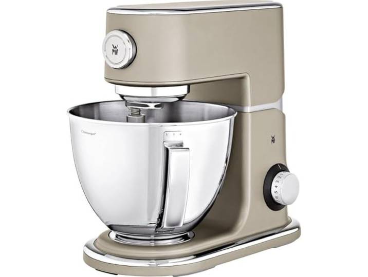 WMF Profi Plus Küchenmaschine mit 5l-Schüssel, Kuchenmaschine mit Softanlauf, Planeten-Rührwerk, 8-stufige Knetmaschine, 3 Rührwerkzeuge, 1000W, edelstahl matt, platin bronze