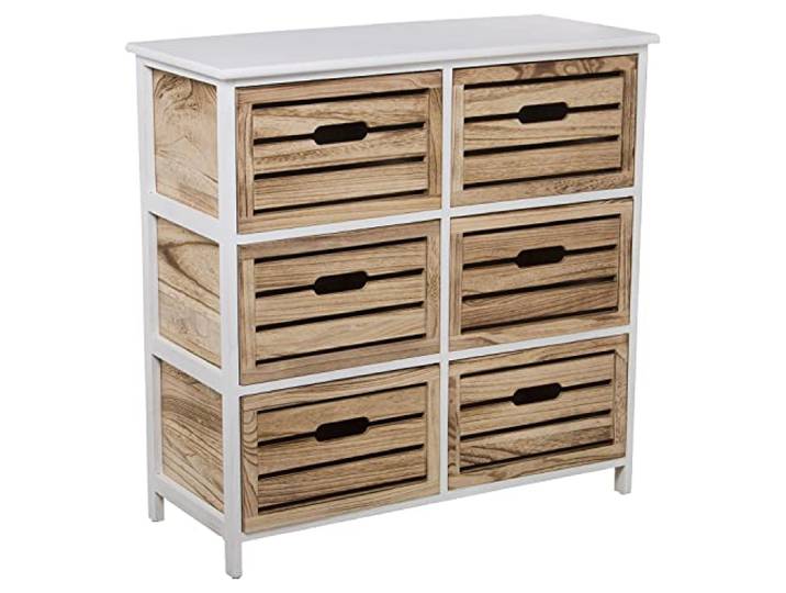 DRW Kommode, Rubberwood, Weiß/Natur, 198x20x170 cm