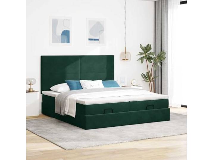 KTHLBRH Boxspringbett 180 x 200 cm Samt grün mit Matratzen Taschenfedern, hydraulischer Heber, 2 einzeln, Kopfteil inklusive, 280 kg Tragkraft