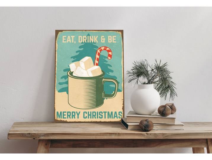 Alu-Dibond-Druck QUEENCE Drink , braun (farbe bild(er): braun), B:20cm H:30cm T:0,2cm, Alu Dibond, Bilder, Alu-Dibond-Druck, Marshmallow, Christmas, Schild