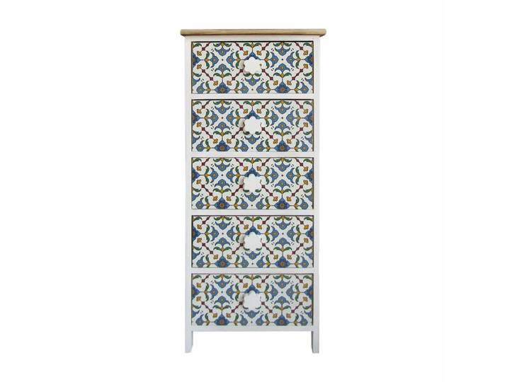 Chiffonnier avec motifs 5 tiroirs en bois blanc et gris