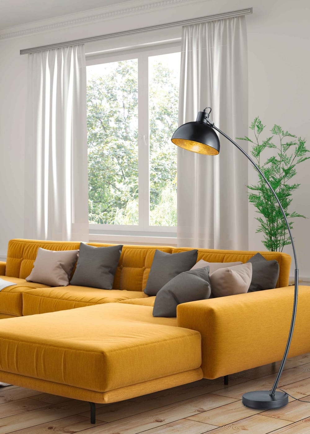 Trio Lighting Lampadaire design en métal doré Noir 25x155x75cm