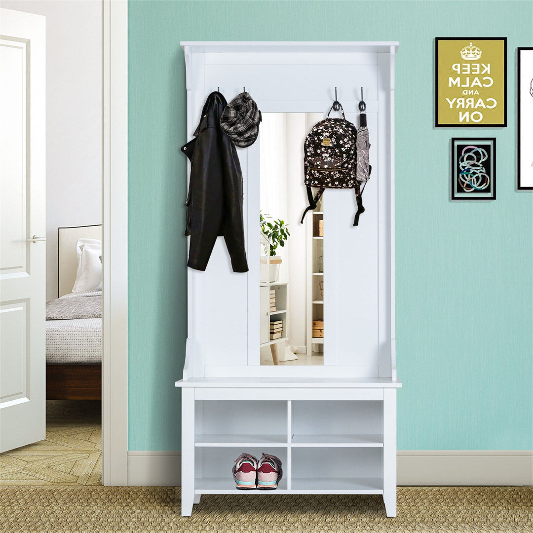 Three Posts 80 cm W Hall Tree with Storage Bench and Shoe Storage White 170cm H X 80cm W X 40cm D