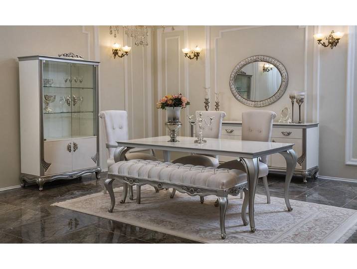 JVmoebel Esszimmer-Set Esszimmermöbelset in Weiß mit Tisch, Stühlen und Stauraum, (Esszimmer-Set, Küchen-Set), Made in Europa