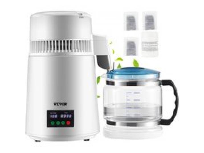VEVOR Distillateur d'Eau 4 L Machine à Eau Distillée 1 L/h Machine à Distiller l'Eau Inox Alimentaire Sûr Température 30-108 ℃ Minuterie 0-99 h Récipient Plastique Purification Maison Bureau Clinique