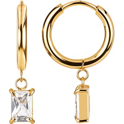 Paar Creolen JACQUES LEMANS "Baguetteschliff", gold (gelbgoldfarben, kristallweiß, kristallweiß), Ohrringe, Damen, Edelstahl, mit Zirkonia (synth.)