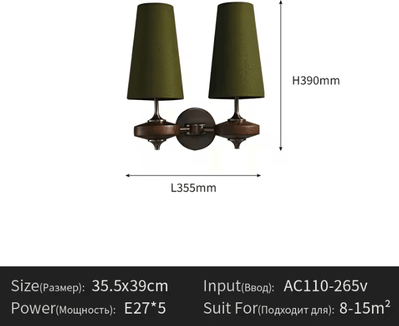 Inspire Curations French Vintage Solid Wood Wall Sconce 2 Lights green warm Light