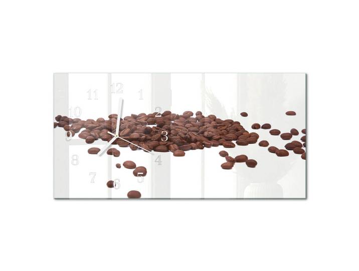 Tulup Wanduhr aus Glas 60x30 cm - Kaffeebohnen, Braun, Rechteckig, 60x30x0.4 cm, Dekoration, Uhren, Wanduhren
