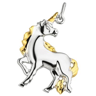 Kettenanhänger JOBO "Anhänger Einhorn 27 mm", gold (silber 925), Schmuckanhänger, Damen, Silber 925 (Sterlingsilber), Kettenanhänger, 925 Silber bicolor vergoldet
