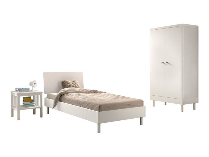 58 aufm Kessel Jugendzimmer-Set Einzelbett Set 90x200 Keeley Buche Bett Weiß Massivholz Schrank, (inkl. Versand, Lieferung bis Verwendungsstelle), Schlafzimmer-Set mit Kopfteilbett, Nachtkonsole und Kleiderschrank
