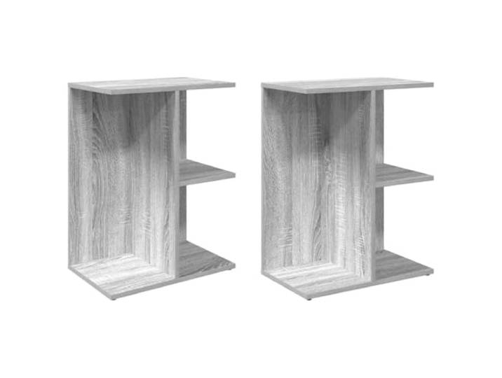 KUPTYERFG Nachttisch 2er Set Grau Sonoma 46,5x29x61 cm Holzwerkstoff Kompakter Beistelltisch fürs Schlafzimmer mit 3 offenen Fächern für Bücher und Dekoration. Stabil und pflegeleicht.