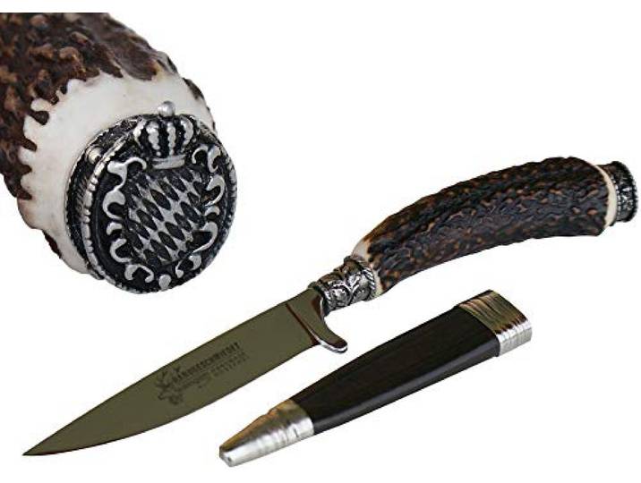 Jagdmesser Jagd-Messer Hirschfänger Bayern Wappen Hirschhorn Jagdnicker Jäger Fischer hochwertiges Trachtenmesser f. Lederhose od. Fischen Jagen echt versilbert Stahl-Klinge