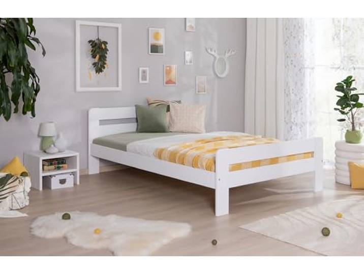 TiCAA Einzelbett Doppelbett Bert Kiefer Weiß aus Massivholz