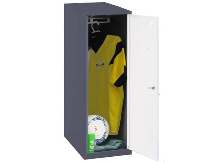 Simon Rack Simonlocker Kommode, klein, 915 x 300 x 500 mm, Amario aus Metall, mit Schlüssel, Anthrazit/Weiß