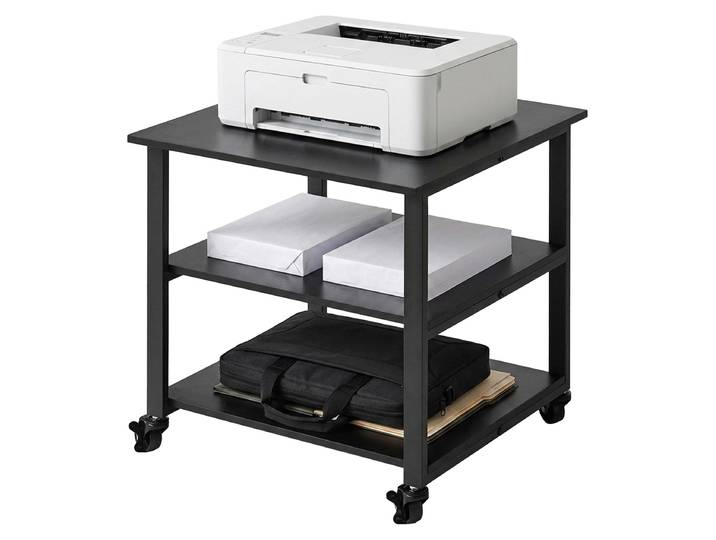 Relaxdays\, table de bureau mobile pour imprimante\, 3 niveaux\, hauteur x largeur x profondeur : 53 x 50 x 50 cm\, chariot mobile pour imprimante\, bureau\, support pour imprimante\, noir