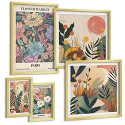 BILDER SET 5er Set - 50x50 cm & 20x30 cm & 40x60 cm Goldrahmen - Blumenposter Weinstadt