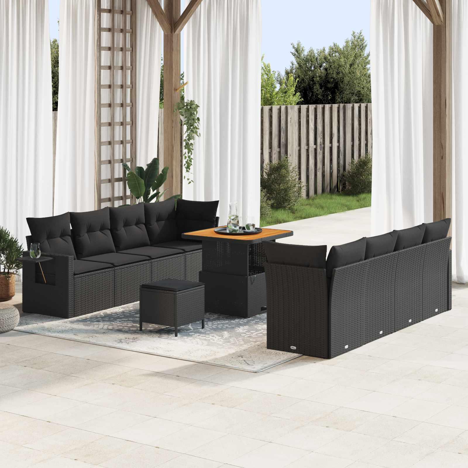 vidaXL Gartensofa-set Schwarz Poly-Rattan