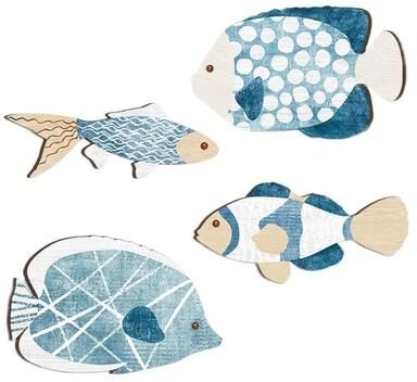 Inspired Living Coastal Wooden Fish Wall Decor Set Of 4 For Beach House And Lake House Coastal Wooden Fish Wall Decor Set Of 4 For Beach House And Lake House