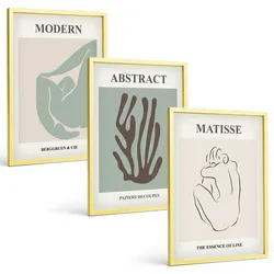 BILDER SET 3er Set - 40x60 cm Goldrahmen - Matisses stilvolle abstrakte Gemälde