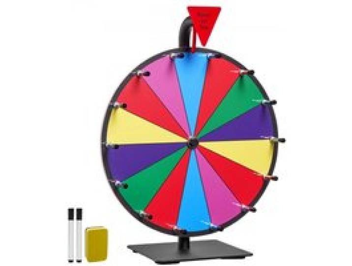 VEVOR Roue de loterie 304,8 mm, roue de la fortune rotative sur table à 14 emplacements avec support, roulette de fortune avec effaçable à sec et 2 marqueurs, 6 couleurs, pour fête, salon, carnaval