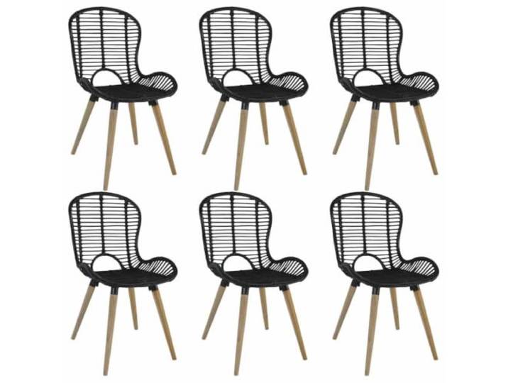 NLQMSU Esszimmerstühle, 6 Stück, Schwarz, Natur-Rattan, Füße aus Holz Rattan-Sitz, geflochten, Vintage-Stil, einfache Pflege, Verwendung in Küche oder Wohnzimmer, schnelle Montage