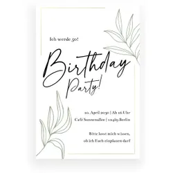 Einladungskarte 50. Geburtstag: Florales Gold in Weiß