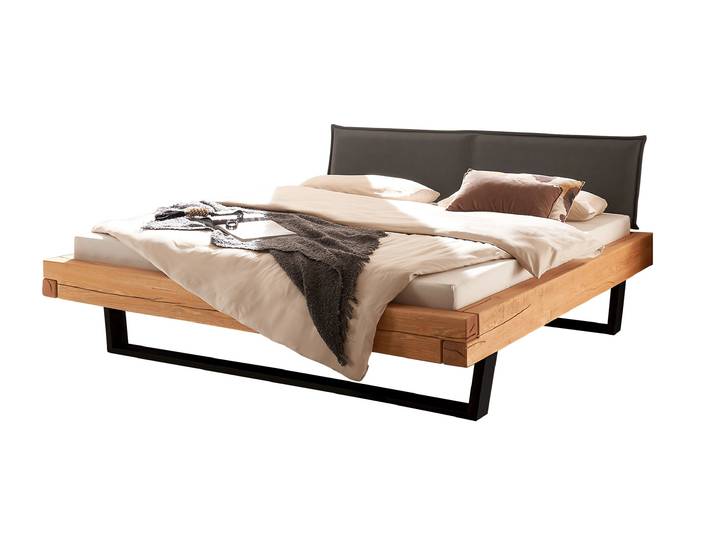 Balkenbett 180 cm Kiefer massiv Polsterkopfteil - Kufengestell - NORDEN