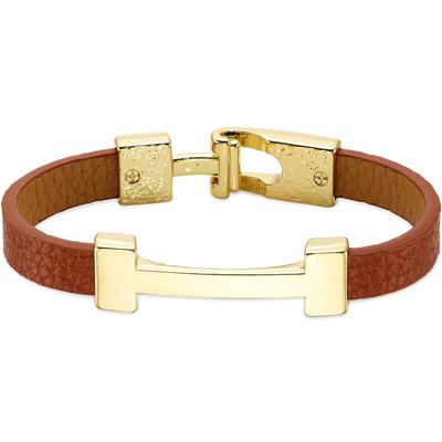 Armband "Edelstahl-Lederambd braun", braun (gelbgoldfarben, braun), ANISTON JEWELRY & WATCHES, Armbänder, Damen, 19cm, Kupfer Polyurethan, Kupfer, Polyurethan, Armband