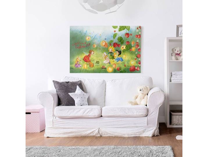 Tableau déco La fée des fraises III 90 x 60cm Multicolore