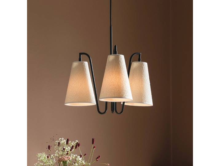 Globen Lighting Hängeleuchte Lou Bouclé 3, dimmbar, weiß / opal, für Wohn- / Esszimmer, Textil / Stoff / Seide, Design