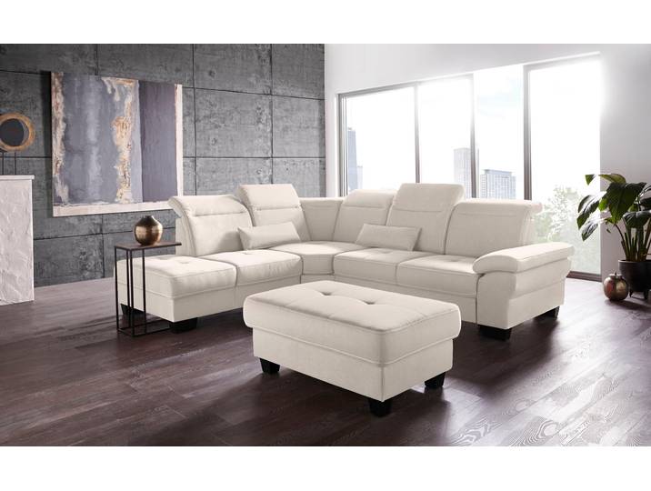 Ecksofa, Beige, 283x253 cm, Struktur Fein & Luxus-Microfaser, Mit Bettfunktion & Sitztiefenverstellung, Modern