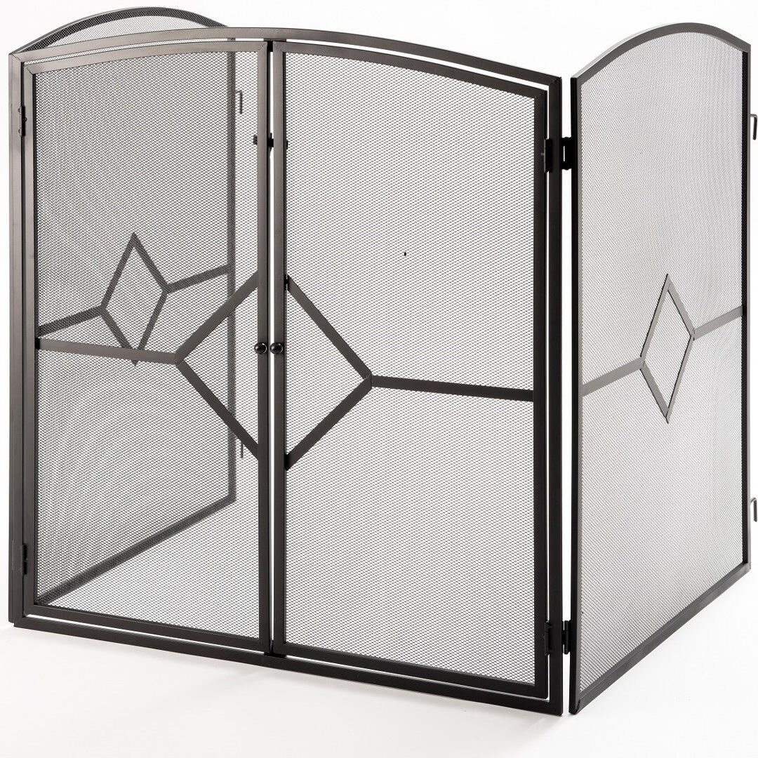 Belfry Heating Essence 3 Panel Steel Fireplace Screen Black 81.3cm H X 71cm W X 61cm D
