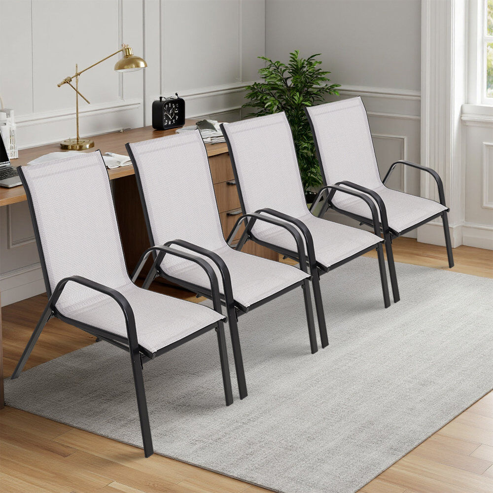 Dakota Fields Stackable Outdoor Patio Dining Armchair Grey 93.5cm H X 54cm W X 74.5cm D